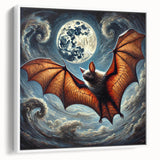 Framed wall art showcasing a bat design in a white frame, emphasizing intricate details and natural colors, perfect for wildlife enthusiasts and home decor.