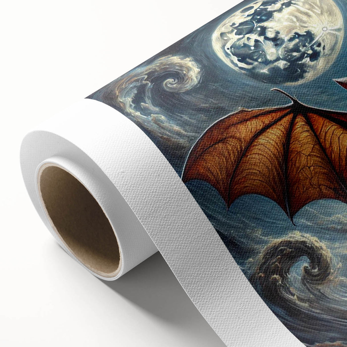 Rolled canvas wall art featuring a striking bat design, showcasing intricate details and vibrant colors, ideal for wildlife enthusiasts and modern decor.