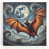 Stretched canvas wall art featuring a vibrant bat design from the "Animals A Wild Life" collection, showcasing rich colors and intricate details, perfect for nature lovers.