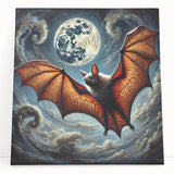 Stretched canvas wall art featuring a detailed bat design, showcasing intricate textures and earthy tones, perfect for nature lovers and wildlife enthusiasts.