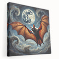 Stretched canvas wall art featuring a vibrant bat design set against a colorful background, showcasing intricate details and textures, perfect for wildlife enthusiasts.