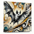 Acrylic glass wall art collection featuring a bat design, showcasing intricate details and vibrant colors, mounted with pins for an elegant display. Perfect for wildlife enthusiasts and modern decor.