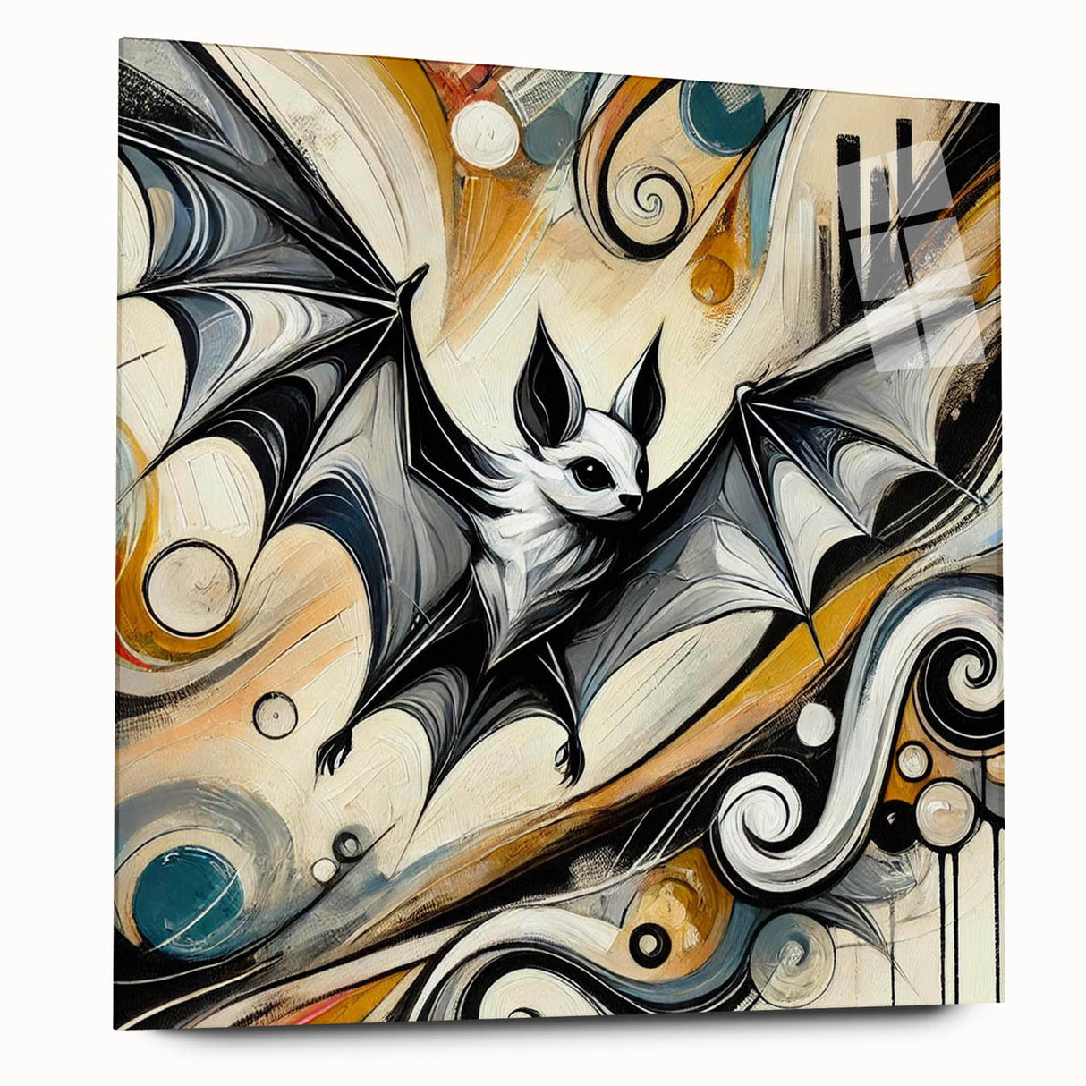 Acrylic wall art collection showcasing a bat design in a modern side view, highlighting intricate details and vibrant colors, perfect for animal lovers and home decor enthusiasts.
