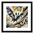 Black-framed wall art collection featuring a whimsical bat design, perfect for animal lovers and Halloween decor, set against a sleek mat background.