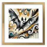 Gold-framed wall art collection showcasing a unique bat design, elegantly matted and perfect for wildlife enthusiasts, enhancing home decor with nature-inspired aesthetics.