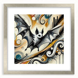 Silver-framed wall art collection showcasing a bat design, featuring intricate details and a mat for a polished look, ideal for wildlife enthusiasts' decor.