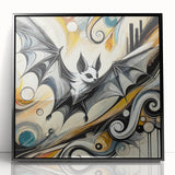 Framed wall art featuring a striking black acrylic design of a bat, showcasing intricate details and a modern aesthetic, perfect for wildlife enthusiasts and home decor.