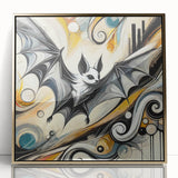 Framed wall art featuring a striking bat design from the 'Animals of the Wild' collection, highlighted by a gold acrylic front, ideal for nature enthusiasts.