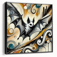 Framed wall art featuring a bat design in a striking black color, showcasing intricate details and textures, perfect for wildlife enthusiasts and home decor.
