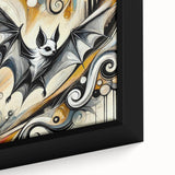 Close-up of a framed canvas wall art featuring a detailed bat design, showcasing intricate textures and patterns, perfect for wildlife enthusiasts and home decor.