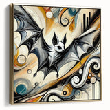 Framed wall art canvas featuring a stylish bat design in gold on a textured background, ideal for enhancing modern decor. Perfect for animal lovers and nature-inspired interiors.