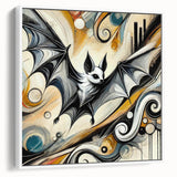 Framed canvas wall art featuring a bat design, part of a wildlife collection, showcased against a white background. Ideal for nature enthusiasts and home decor.