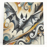 Stretched canvas wall art featuring a bat design from the "Animals A Wild Life" collection, showcasing intricate details and vibrant colors, perfect for nature-themed decor.