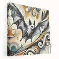 Stretched canvas wall art featuring a detailed design of a bat in a wildlife theme, showcasing intricate patterns and earthy colors, perfect for nature enthusiasts.