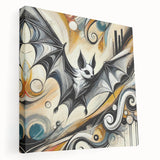 Stretched canvas wall art featuring a detailed design of a bat in a wildlife theme, showcasing intricate patterns and earthy colors, perfect for nature enthusiasts.