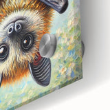 Close-up of a vibrant acrylic glass wall art piece featuring an intricate bat design from the Animals A Wild Life collection, showcasing detailed textures and vivid colors ideal for wildlife enthusiasts and home decor.