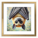 Framed wall art featuring a striking bat design from the "Animals A Wild Life" collection, with a gold mat and frame, ideal for nature-themed decor.