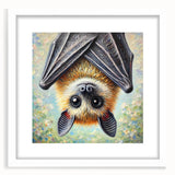 Bat-themed wall art collection framed with a white mat, showcasing a detailed design of various bat species, perfect for wildlife enthusiasts and home decor.