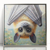 Framed acrylic wall art featuring a striking bat design from the 'Animals - A Wild Life' collection, showcasing intricate details in silver tones, ideal for wildlife enthusiasts.