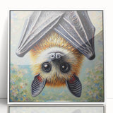 Framed acrylic wall art featuring a bat design from the "A Wild Life" collection, showcasing intricate details and a clean white frame, ideal for nature enthusiasts.