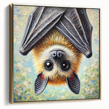 Framed wall art showcasing a striking bat design from the "Animals A Wild Life" collection, featuring a gold frame and a side view display, perfect for adding a unique touch to home decor.