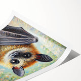 Bat wall art design featuring intricate details and vibrant colors, rolled for easy display, perfect for animal lovers and home decor enthusiasts.