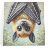 Stretched canvas wall art featuring a detailed bat design, showcasing intricate textures and muted earth tones, perfect for wildlife enthusiasts and home decor.