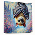 Acrylic glass wall art collection featuring a bat design, displayed in a side view with decorative pins, showcasing intricate details and vibrant colors, perfect for wildlife enthusiasts.