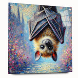 Acrylic glass wall art collection featuring a bat design, displayed in a side view with decorative pins, showcasing intricate details and vibrant colors, perfect for wildlife enthusiasts.