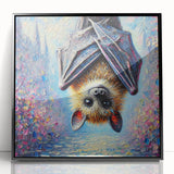 Framed acrylic wall art featuring a striking bat design from the "Animals A Wild Life" collection in black, showcasing intricate details and vibrant colors. Perfect for nature enthusiasts and home decor.