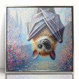 Framed wall art featuring a bat design from the "Animals A Wild Life" collection, presented in a sleek silver frame, ideal for modern home decor.