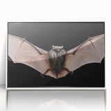 Framed acrylic wall art featuring a detailed bat design, showcasing intricate patterns in earthy tones, presented in a sleek white frame for modern decor.