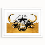 Framed wall art featuring a striking buffalo design from the A Bisson Collection, with a white mat and sleek frame, perfect for wildlife enthusiasts and home decor.