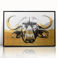 Framed acrylic wall art depicting a majestic buffalo in a minimalist black frame, showcasing wildlife artistry for nature enthusiasts and home decor lovers.