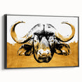 Framed canvas wall art featuring a side view of a majestic buffalo in a natural habitat, showcasing intricate details and rich colors, perfect for wildlife enthusiasts.