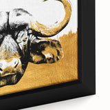 Close-up of a framed canvas wall art featuring a majestic buffalo in a natural habitat, showcasing intricate details and vibrant colors, perfect for wildlife enthusiasts.