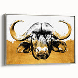 Framed canvas wall art featuring a detailed silver side view of a majestic buffalo, showcasing intricate textures and natural tones, perfect for wildlife enthusiasts and home decor.