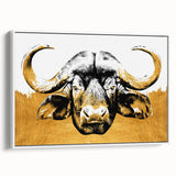 Framed wall art featuring a side view of a majestic buffalo, showcasing detailed textures and natural colors, perfect for wildlife enthusiasts and home decor.