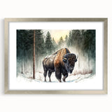 Framed wall art showcasing a majestic buffalo design in a silver frame, perfect for animal lovers and nature enthusiasts, enhancing any decor with its striking visual appeal.