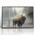 Framed wall art featuring a striking black buffalo design, showcasing intricate details and textures, perfect for enhancing modern interiors with a wildlife theme.