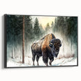 Framed canvas wall art featuring a side view of a majestic buffalo, showcasing detailed textures and rich colors, perfect for wildlife-themed decor.