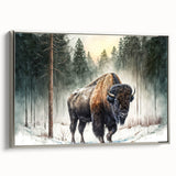 Framed canvas wall art showcasing a majestic silver buffalo in profile, part of a wildlife collection, perfect for enhancing home decor with nature-inspired elegance.