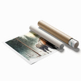 Close-up of a rolled print featuring a detailed illustration of a wild buffalo, showcasing a vibrant color palette and intricate design elements, ideal for wildlife art collections.