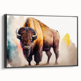 Framed canvas wall art showcasing a side view of a majestic buffalo, featuring rich black tones and intricate bison design, perfect for wildlife decor enthusiasts.