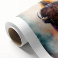 Buffalo wall art design on rolled canvas showcasing a vibrant wildlife scene, featuring a majestic bison in natural colors, ideal for enhancing home decor.