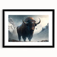 Stylish black-framed wall art featuring a striking bison design, perfect for wildlife enthusiasts, showcasing intricate details and vibrant colors. Ideal for home decor.
