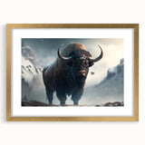 Gold-framed wall art featuring a beautifully designed buffalo illustration, highlighting intricate details and textures, perfect for wildlife enthusiasts and home decor.