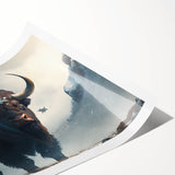 "Rolled print of a buffalo in a vibrant, artistic style, showcasing detailed textures and colors, perfect for wildlife-themed decor in homes or offices."