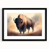 Framed wall art featuring a striking black and white design of a buffalo, showcasing intricate details and textures, perfect for wildlife enthusiasts and modern decor.