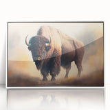 Framed wall art featuring a stunning buffalo design from the 'A Bisson Design' collection, displayed in a white frame, perfect for enhancing wildlife-themed decor.